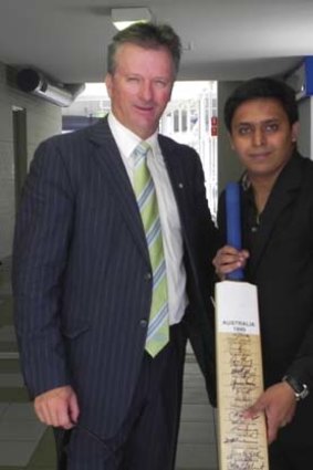 Another one ticked off ... autograph hunter Rohan Pate with Steve Waugh.