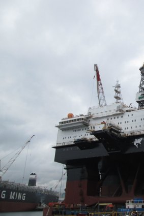 The 67,000 tonne oil rig Ocean Great White nears completion in Ulsan, South Korea.