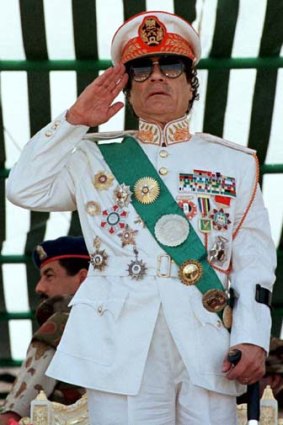 Muammar Gaddafi in full uniform.