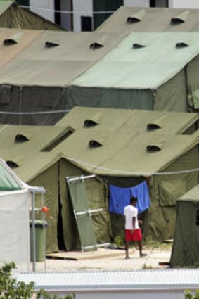A view of the Nauru detention centre where Amnesty International say refugees are packed into leaky tents in hot, cramped conditions.