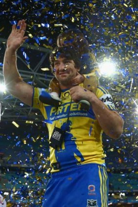 Nathan Hindmarsh of the Eels signs off in style.