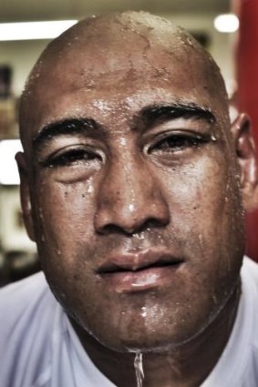 Alex Leapai is covered in sweat after sparring.