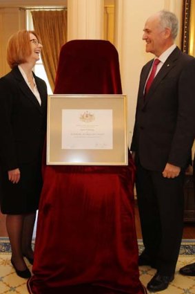 Julia Gillard and Jewish community leader Peter Wertheim at the award ceremony on Monday.