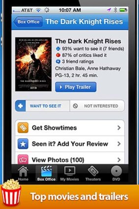 A screenshot of Movies by Flixster for iPhone.