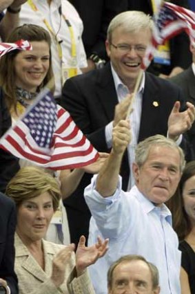 Mr Rudd and the US president George Bush at the Beijing Games.