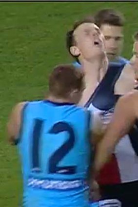 Act one: Goddard falls to the ground. <i>Photo: Channel Seven</i>