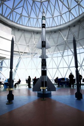 Models of different types of rockets are displayed at the Sci-Tech Complex in Pyongyang, North Korea on Wednesday.