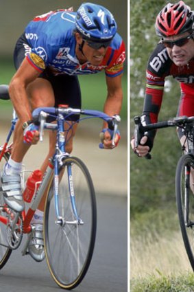 A lot in common ... Phil Anderson, left, riding in 1994 and Cadel Evans in this year's Tour de France.