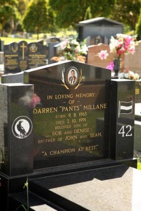 The grave of former Collingwood player Darren Millane.