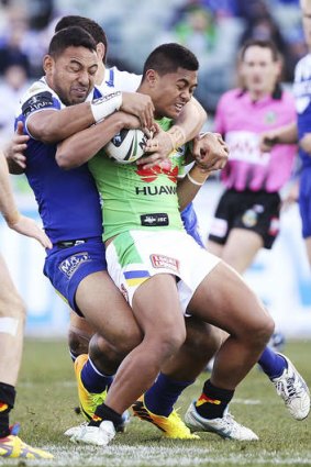 Restricted: The Bulldogs contained Anthony Milford and the Raiders attack at Canberra Stadium.