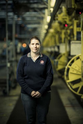 On the line … assembly-line worker Lucinda Gregory at Holden's Elizabeth plant in Adelaide's far north.