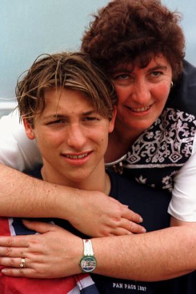 Biggest fan … with his mother, Margaret, at the Pan Pacific Championships in 1999.