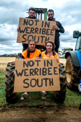 Residents and farmers from the Werribee area opposed to the youth prison site the Andrews government has selected. 