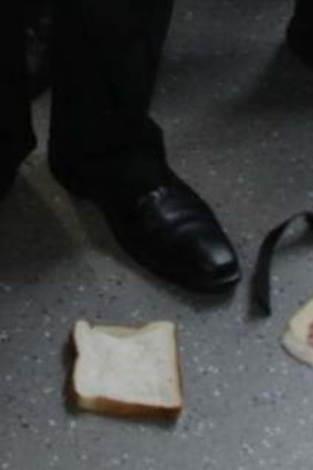 The salami sandwich  that was thrown at Prime Minister Julia Gillard when she visited visited Lyneham High School.