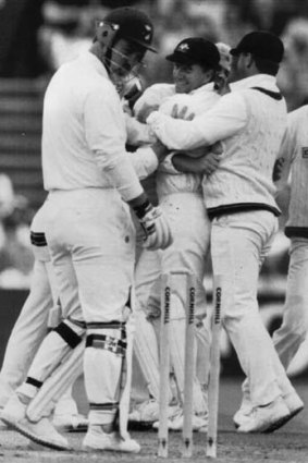 Mike Gatting after being bowled by Australia's Shane Warne in the first test.