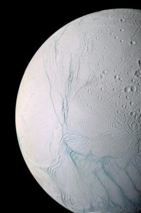 Enceladus: The stripes are long fractures from which water vapour jets are emitted.