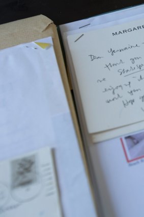A note from Margaret Atwood among items from Germaine Greer's archive.