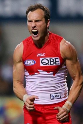 Fired up: Jude Bolton in action for the Swans in 2013.