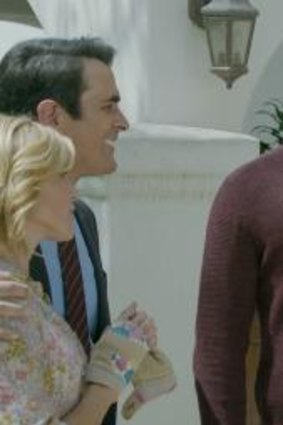 Neighbourly: Ben Lawson and Fiona Gubelman with Ty Burrell and Julie Bowen on the set of <i>Modern Family</i>.