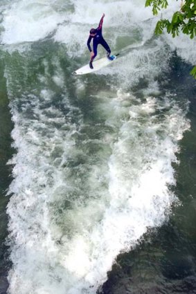 Surfing on the man-made Eisbach.