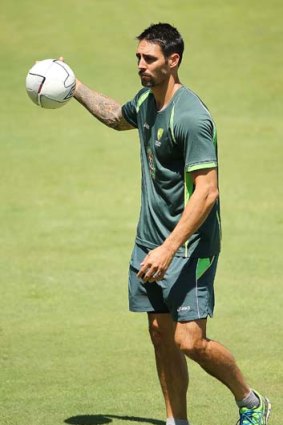 Mitchell Johnson looks on during an Australian nets session at Centurion Park on Tuesday.