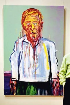 Former Art Gallery of NSW director Edmund Capon with his 2006 portrait by Adam Cullen.