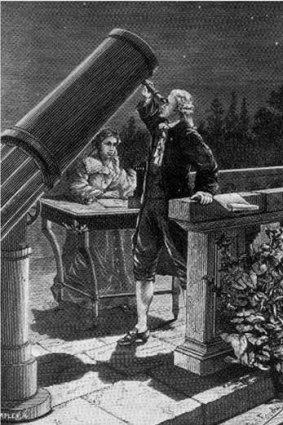 Discovery path: Caroline Herschel takes notes as her brother William observes.