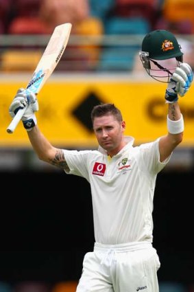 Michael Clarke ... celebrates during the First Test match between Australia and South Africa at The Gabba.