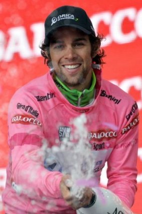 Michael Matthews wearing the pink jersey as leader of the Giro d'Italia earlier this year.