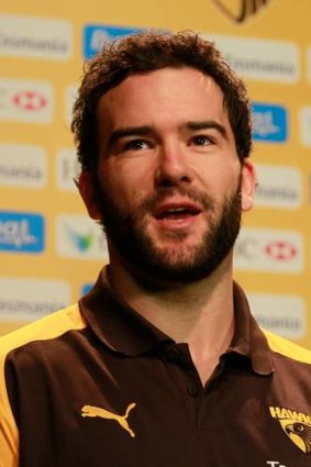 Hawthorn's Jordan Lewis at a press conference.