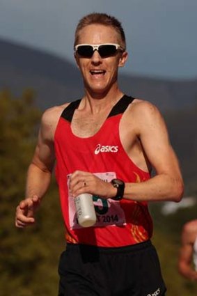 Jared Tallent competes in the men's 20km walk in Hobart on Sunday.
