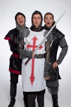 Frank Woodley (centre) with fellow Knights of the Round Table Steven Hirst and  Chris Kellett in Spamalot.
