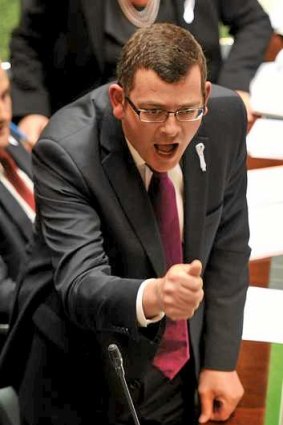 Labor's shout: Opposition Leader Daniel Andrews makes his point on Tuesday.