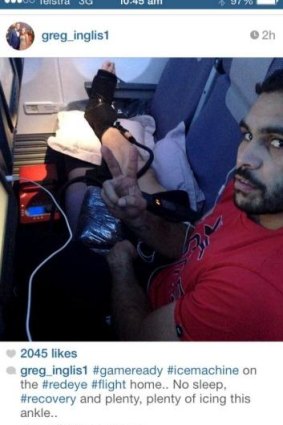 Greg Inglis' Instagram post on the flight back to Sydney from Perth.