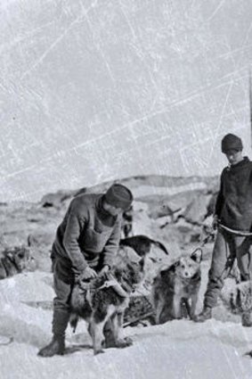 Ice men … Xavier Mertz, at left, and Belgrave Ninnis prepare for their Far Eastern journey with Mawson.