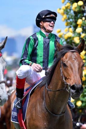 Feeling bubbly: Craig Williams is all smiles as he brings Alcopop back to the winner's stall.