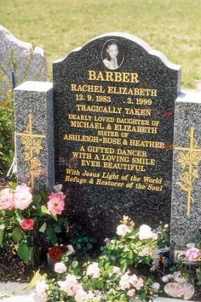 The headstone of Rachel Barber, who died in 1999.