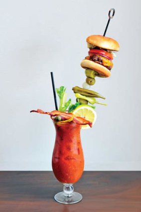 A Bloody Mary with a cheesburger.