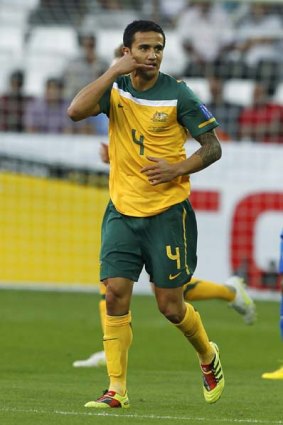 Only a phone call away ... Australia's Tim Cahill after scoring against India during their 2011 Asian Cup Group C soccer match at Al Sadd stadium on January 10.