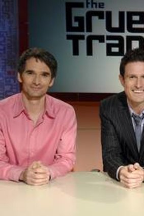 Russel Howcroft with Todd Sampson and Wil Anderson on a Gruen episode.