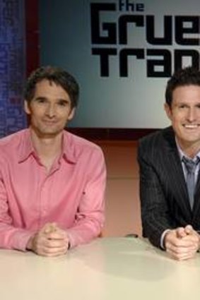 Russel Howcroft with Todd Sampson and Wil Anderson on a Gruen episode.