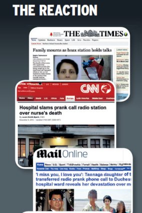 US and UK media coverage of fallout from the prank affair.