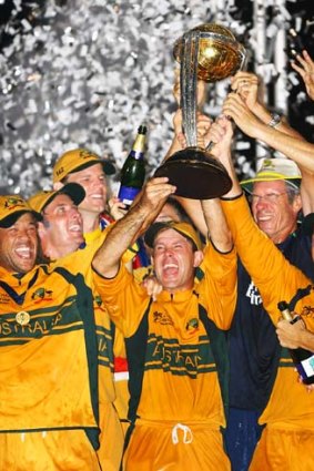 Ponting holds the World Cup aloft after Australia's triumph in 2007.