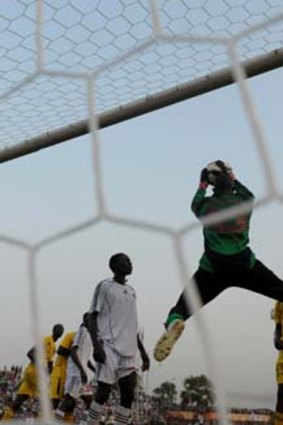 South Sudan's goalkeeper makes a save.