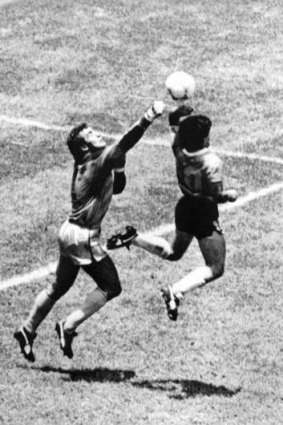 The ''hand of god'' incident by Diego Maradona in 1986.