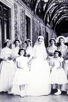 Gam (back row, third from left) at the wedding of Kelly and Prince Rainer of Monaco in 1956.