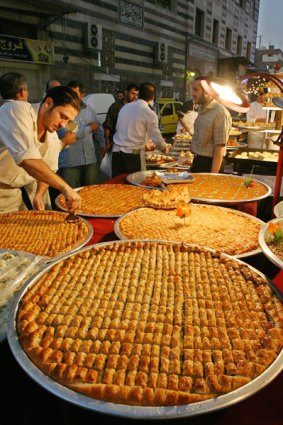 Fine delights ... baked sweets at a market Damascus.