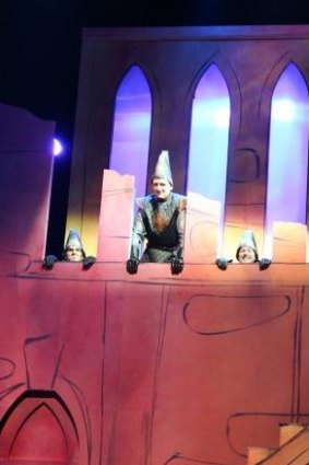 Frank Woodley practices his taunts as a haughty Frenchman in Spamalot.