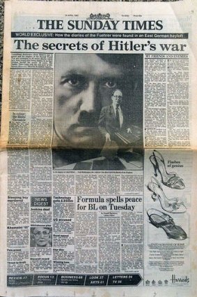 The front page of the Sunday Times serialising what were purported to be Hitler's Diaries in 1983.