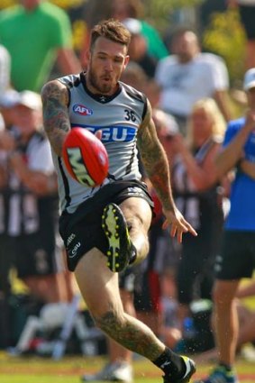 Dane Swan in action during a Collingwood pre-season intra-club match at Olympic Park on Saturday.